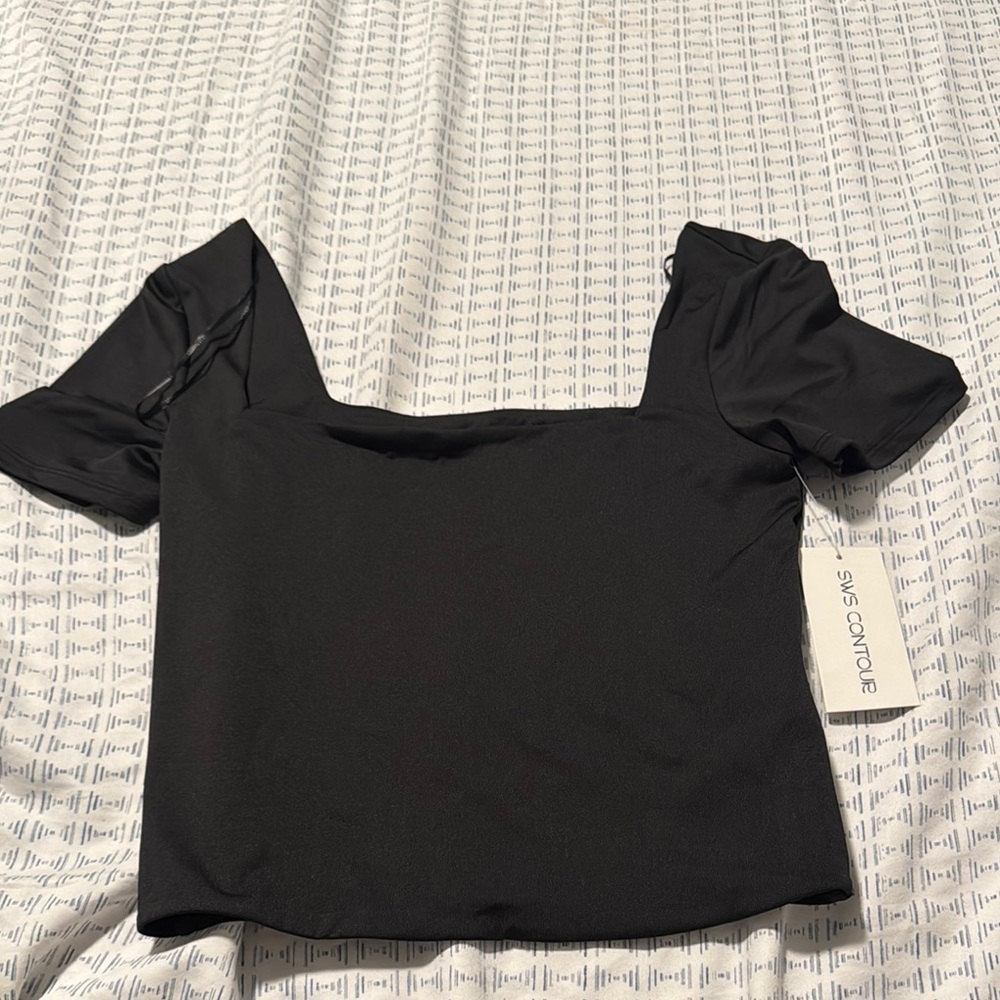 Black Puff Sleeve Square Neck Blouse